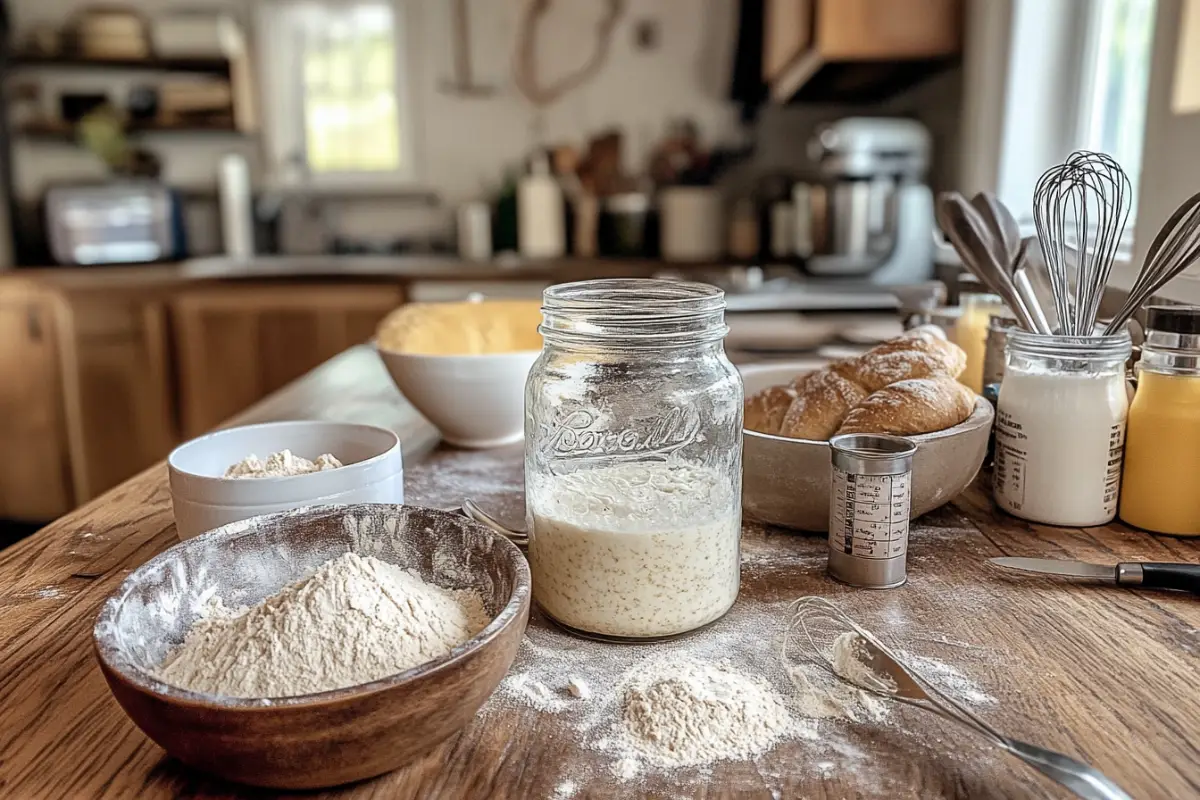 Fresh sourdough discard in a jar ready to be used for baking